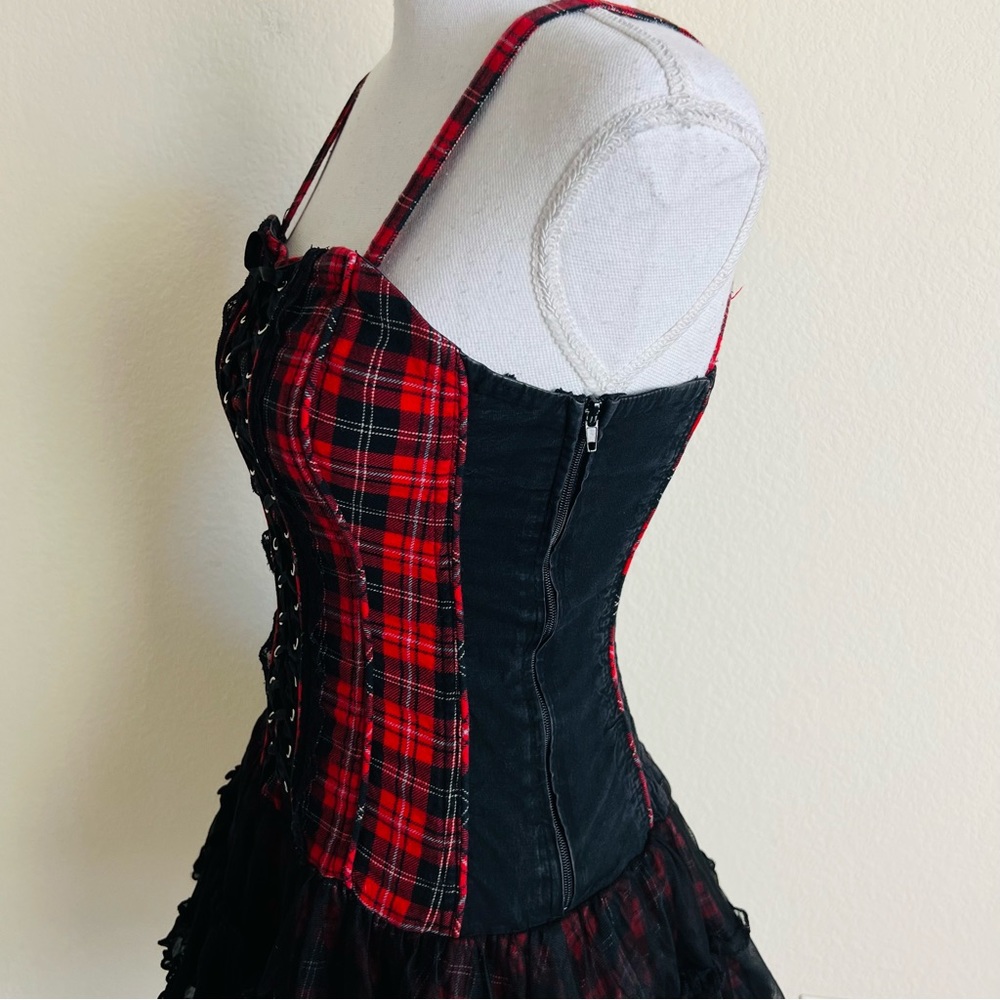 ISO TRADE ONLY! Tripp NYC Vintage Red Plaid Tutu Lace Up Dress - Picture 5 of 10